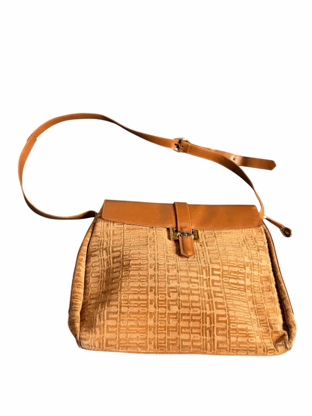 Cesare Piccini Vintage Textured Tan Suede Dress Shoulder Bag with Leather Trim